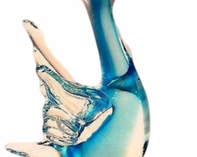 Murano Art Glass Duck, Mid Century Murano Glass Duck, Italian Art Glass, Cased Glass Blue, Gift For Christmas
