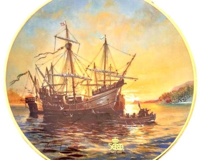 Vintage Collector Plate, WS George Plate, Wall Hanging, Ashore At Dawn, Columbus Discovers America, Artist Jordi Penalva, Home Decor