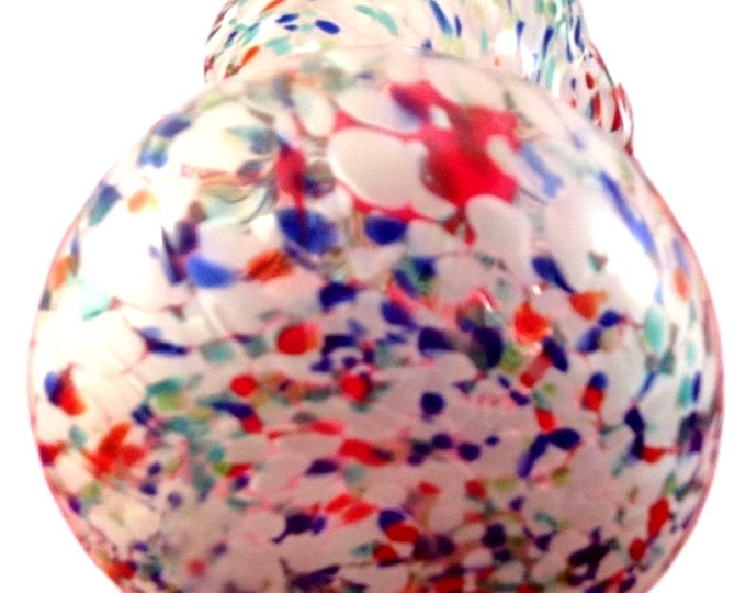 End of Day Splatter Glass Hand Blown Flower Vase with Ruffled Rim 7.5 Inch, Art Glass Vase Confetti