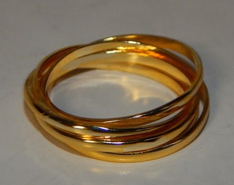 Gold over Sterling Puzzle 3-ring Wedding Ring BAND Plain, Size 11