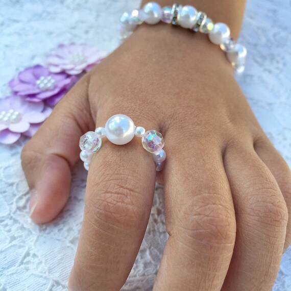 Items similar to Little Girl Ring White Pearl Ring Toddler Gift for