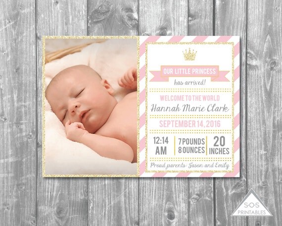 Girl Birth Announcement, Baby Announcement, Our Little Princess Has ...