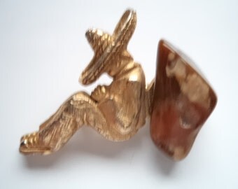Fabulous Unsigned Mexican Man Asleep Resting on Stone Brooch/Pin