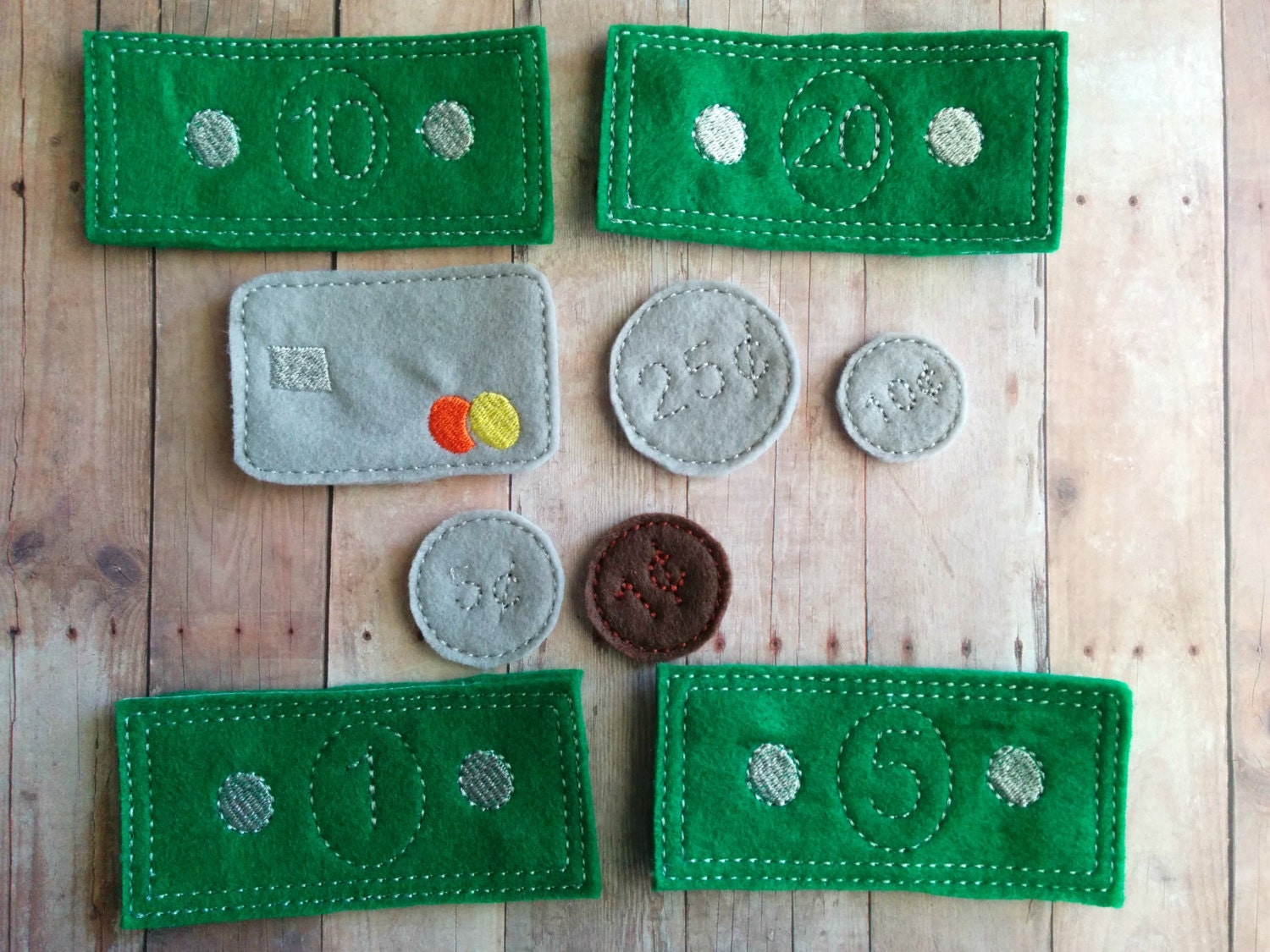 Felt Play Money Set 9 Pieces Embroidered Acrylic Felt