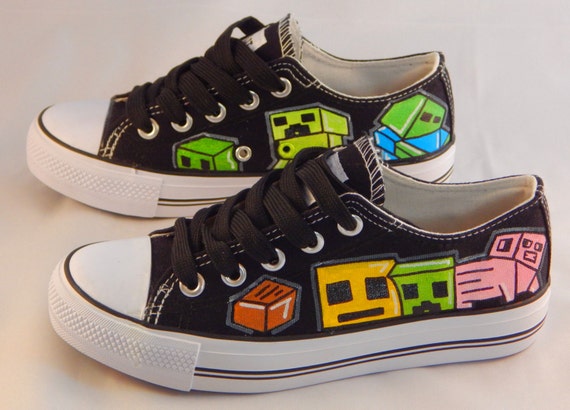 Custom Hand Painted Converse Minecraft Steve & The Gang