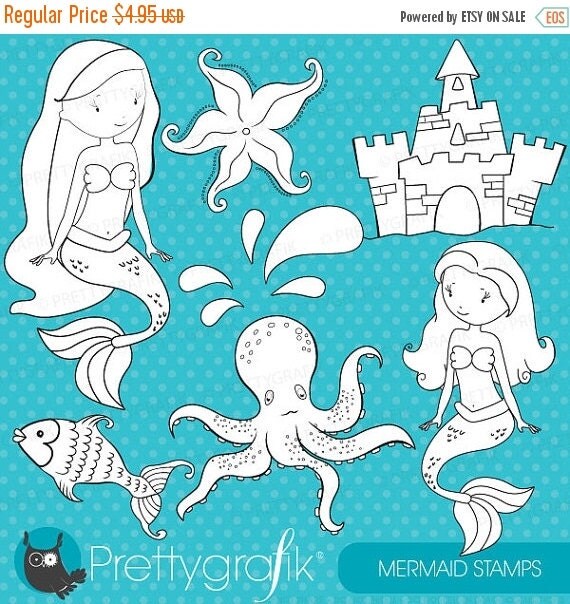 80% OFF SALE mermaid digital stamp commercial use, vector graphics, digital stamp, digital images - DS458 Il_570xn