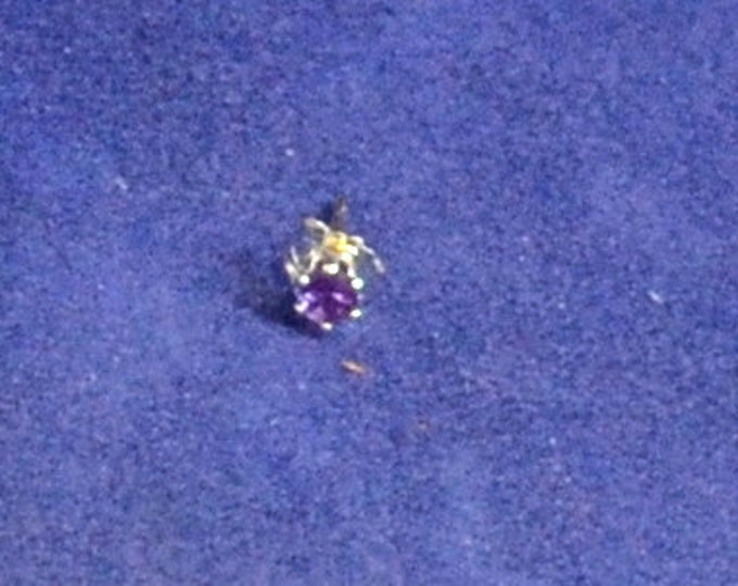 Man's Amethyst Stud, Small 3mm Round, Natural, Set in Sterling Silver E932M