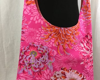 Hobo bag, pink floral sling bag, cloth purse