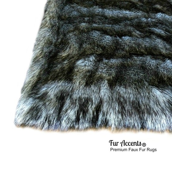 Shaggy Gray Wolf Pelt Rug Premium Faux Fur Thick Gray with