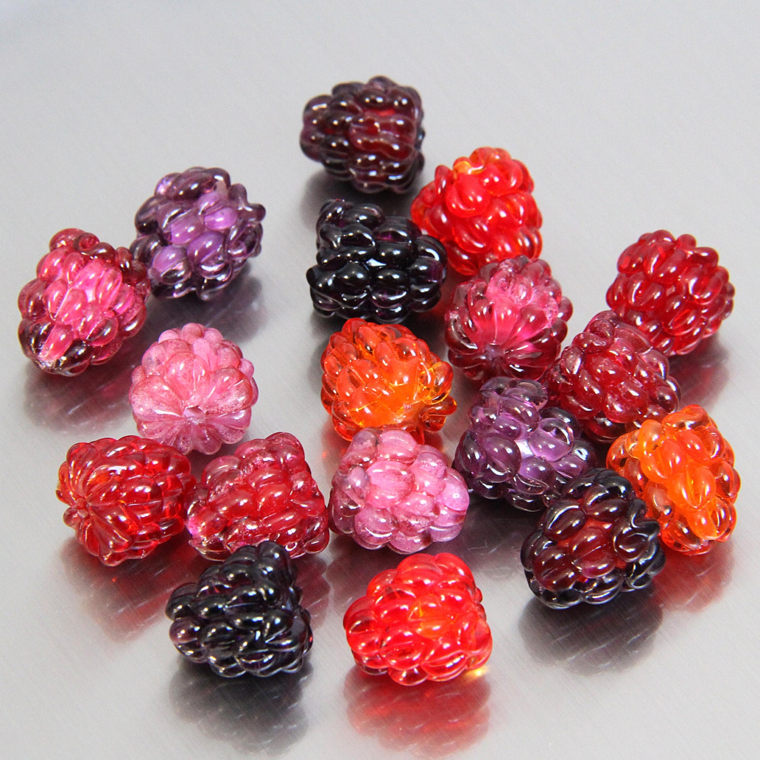 9 Colors Of Glass Lampwork Raspberry Beads