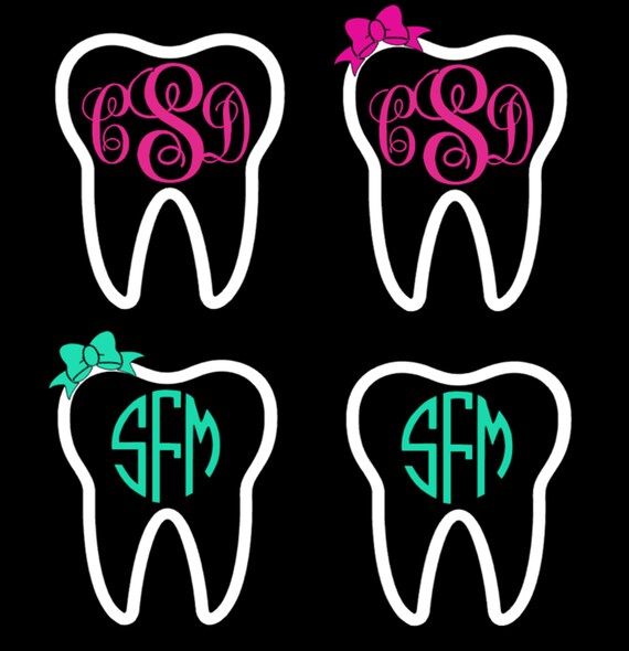 TOOTH DECAL TOOTH Monogram and Bow Decal Script Monogram