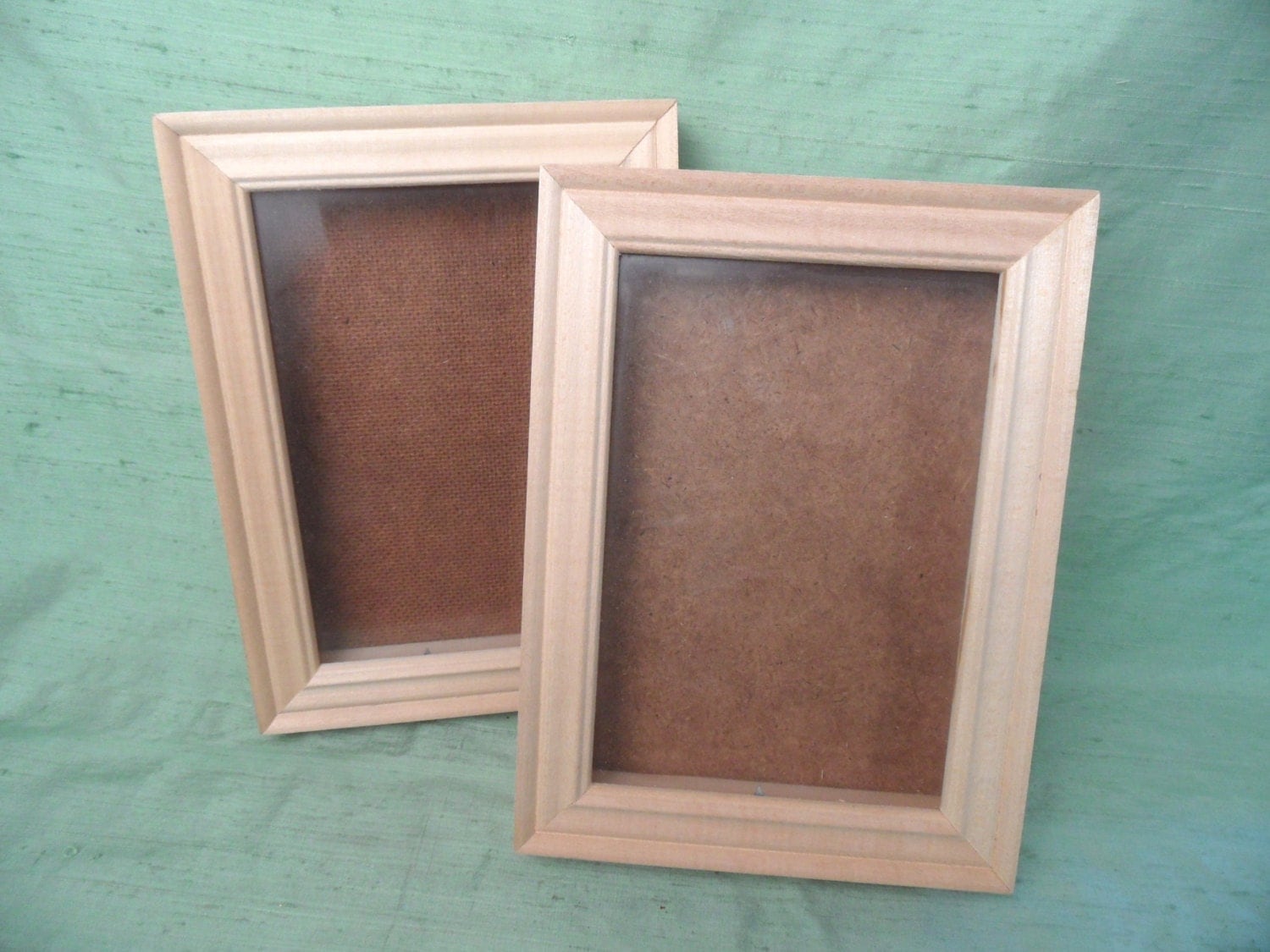 Two unfinished wood shadow boxes with glass / assemblage art