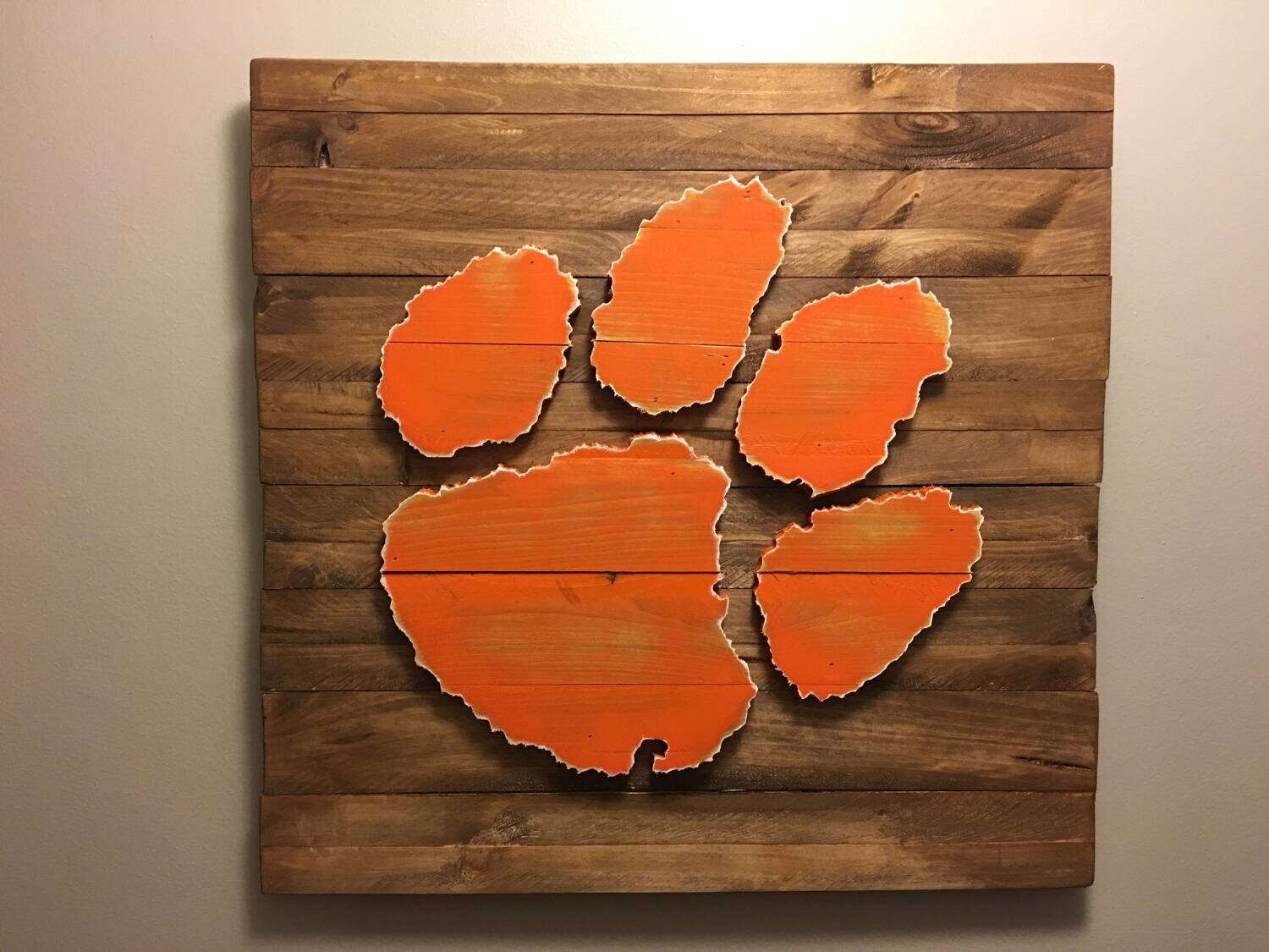 Clemson Tiger Paw 3D Wood Sign Hand Made National