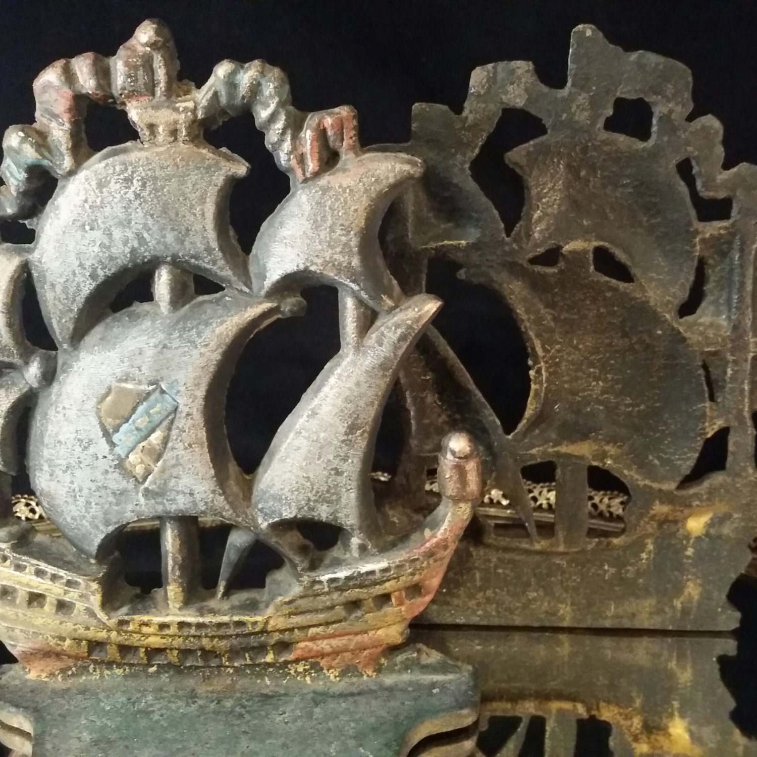Antique Cast Iron Ship Bookends Pirate Ship by OldGLoriEstateSale