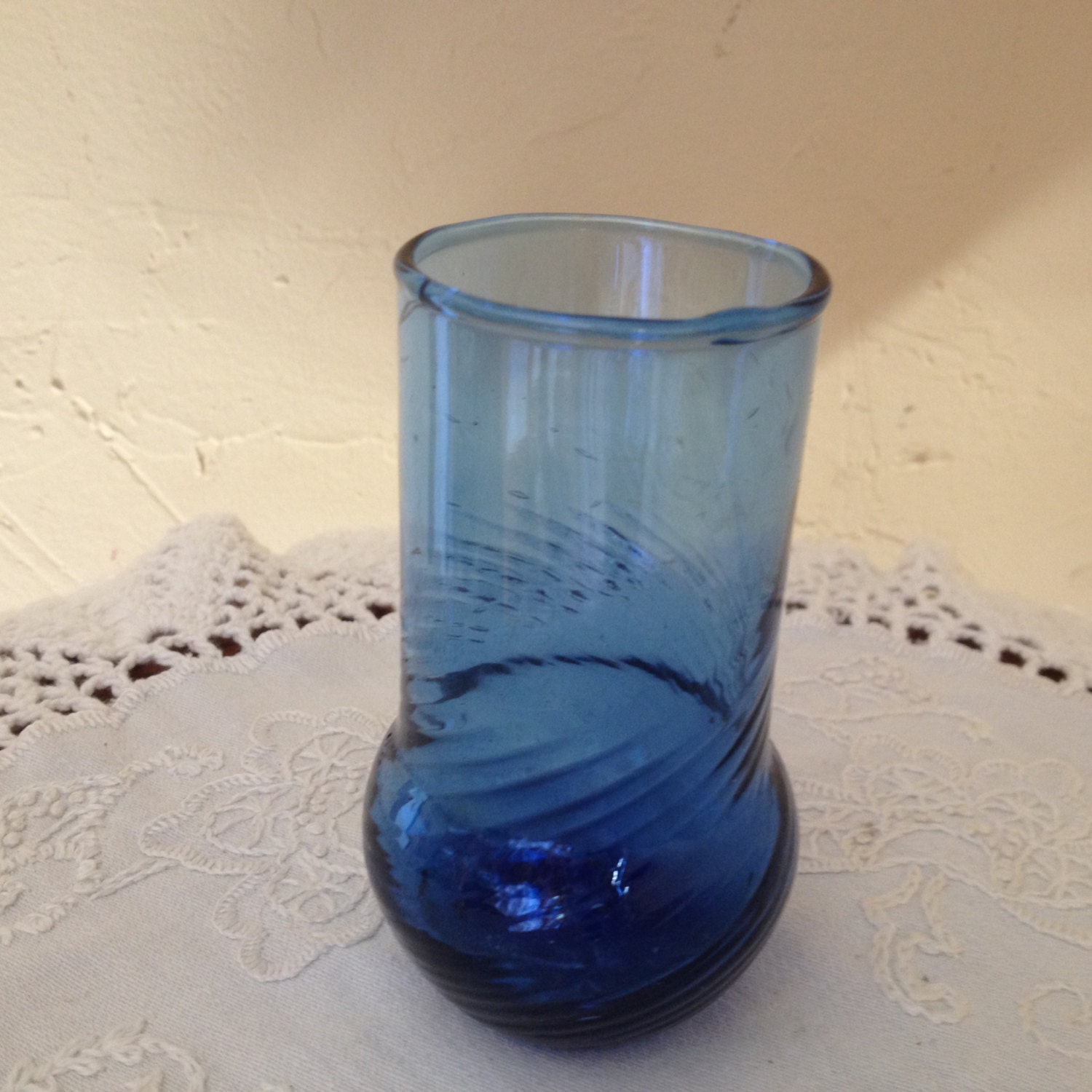 Vintage Blue Glass Bud Vase Hand Blown Glass 4 Tall