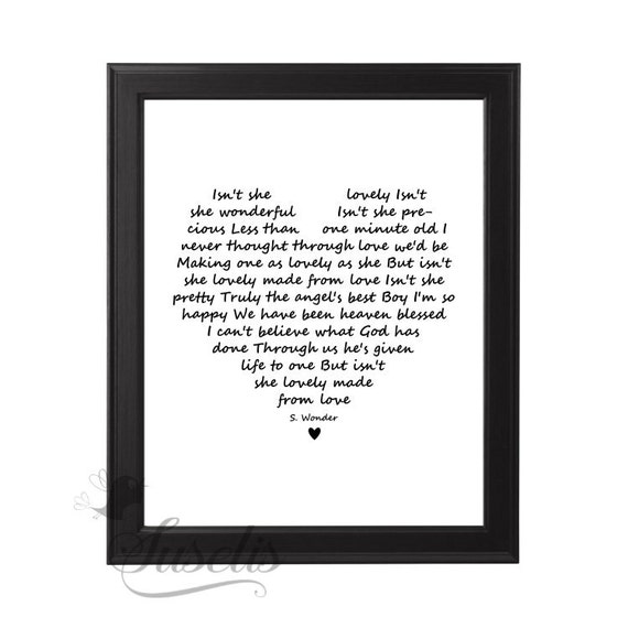 Isn't she lovely Stevie Wonder lyrics print Heart by Suselis