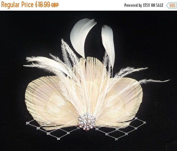 On Sale Nude Bleached Peacock Feather Trio Hair Clip Fascinator Pale