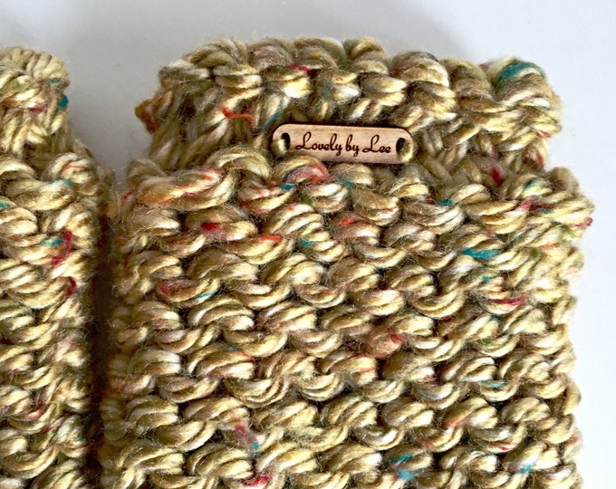 SALE! Honey Gold with Autumn Flecks Fingerless Mittens and Arm Warmers, Mustard Yellow, Olive Green, Turquoise, Berry and Orange