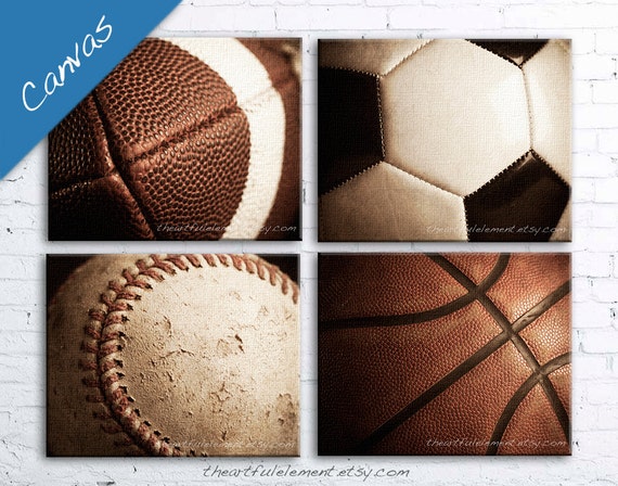 Sports canvas, Boys room decor, Man cave wall art, Sports gifts, teen room, game room art, Set of 4 / Basketball, Football, Baseball, Soccer