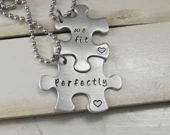 Puzzle Piece Necklace Set, We fit perfectly, Couples Gift Set, Custom Puzzle Piece Necklace