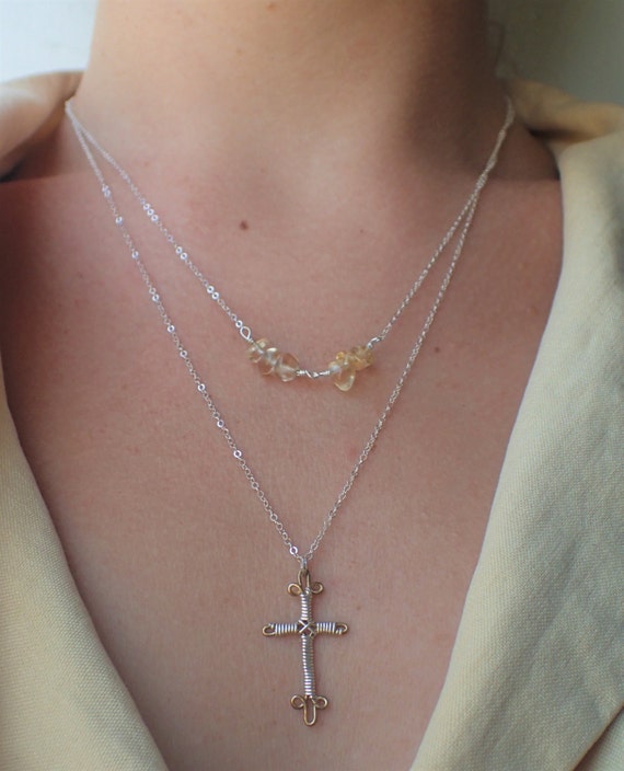 Layered necklace christian cross pendant and by LaurenAngelJewelry