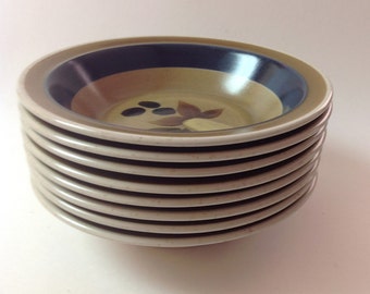Premiere Potterskraft "Country Home" Soup, Cereal Bowls, Set of 8, 1970s Japanese Stoneware Bowls