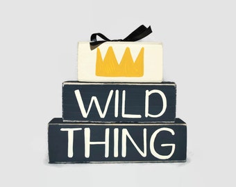 Wild Things Crown Wood Block Decor, Where The Wild Things Are Baby Gift, Toddler Room Decor, Baby Boy Nursery Decor, Nursery Wood Blocks