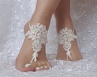 ivory or black Beach wedding barefoot sandals bridesmaid gift bridal beach shoes gothique, gothic beach accessory, steampunk, bellydance