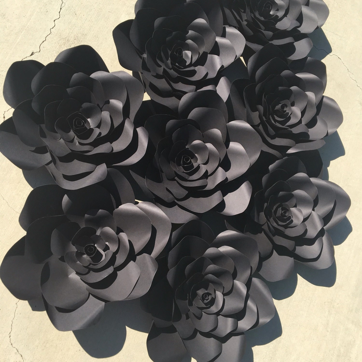 12 Black Paper Flowers Set Of 7 For Backdrop