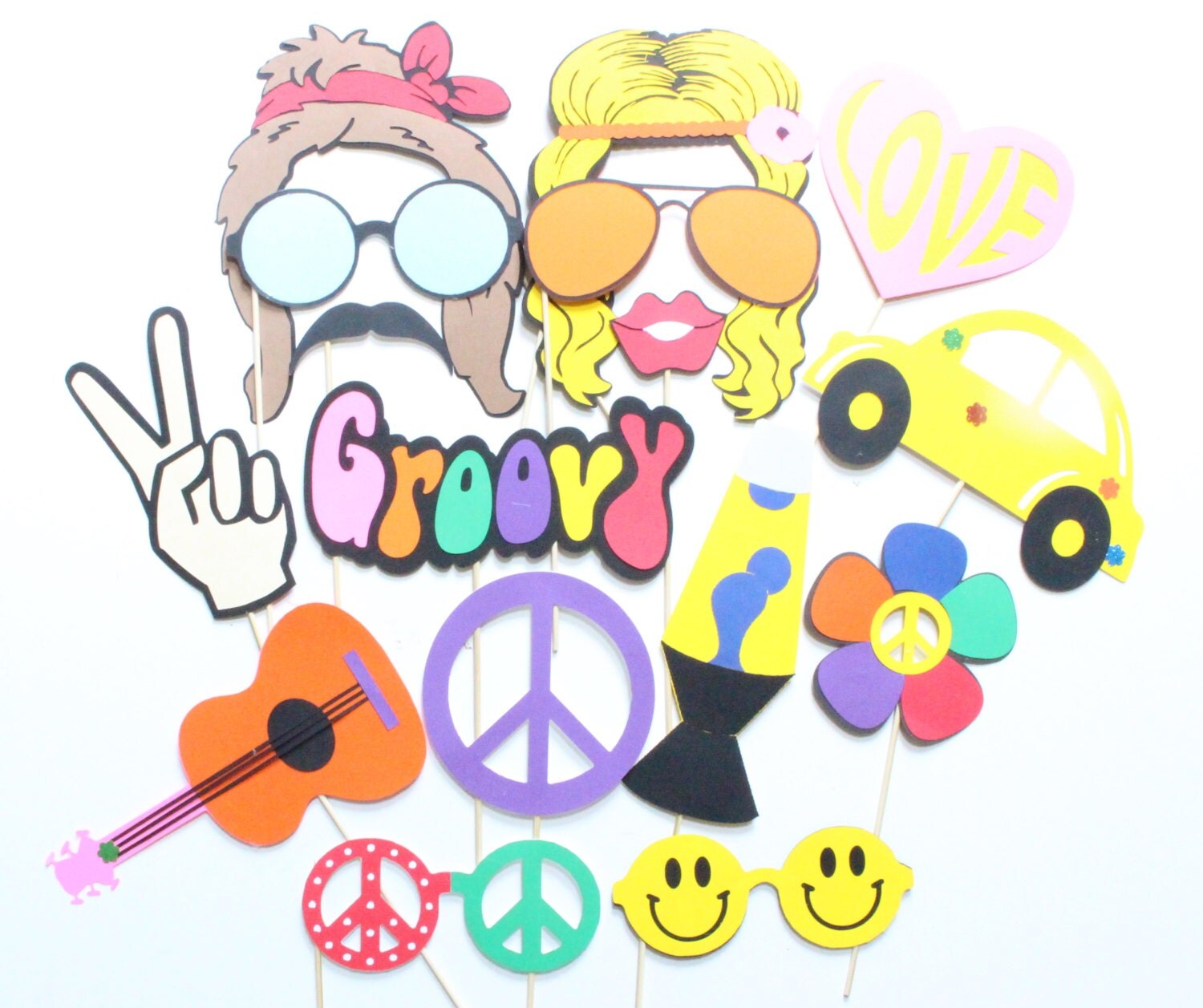 16pc Hippie Photobooth Props/1960's Props/Wedding