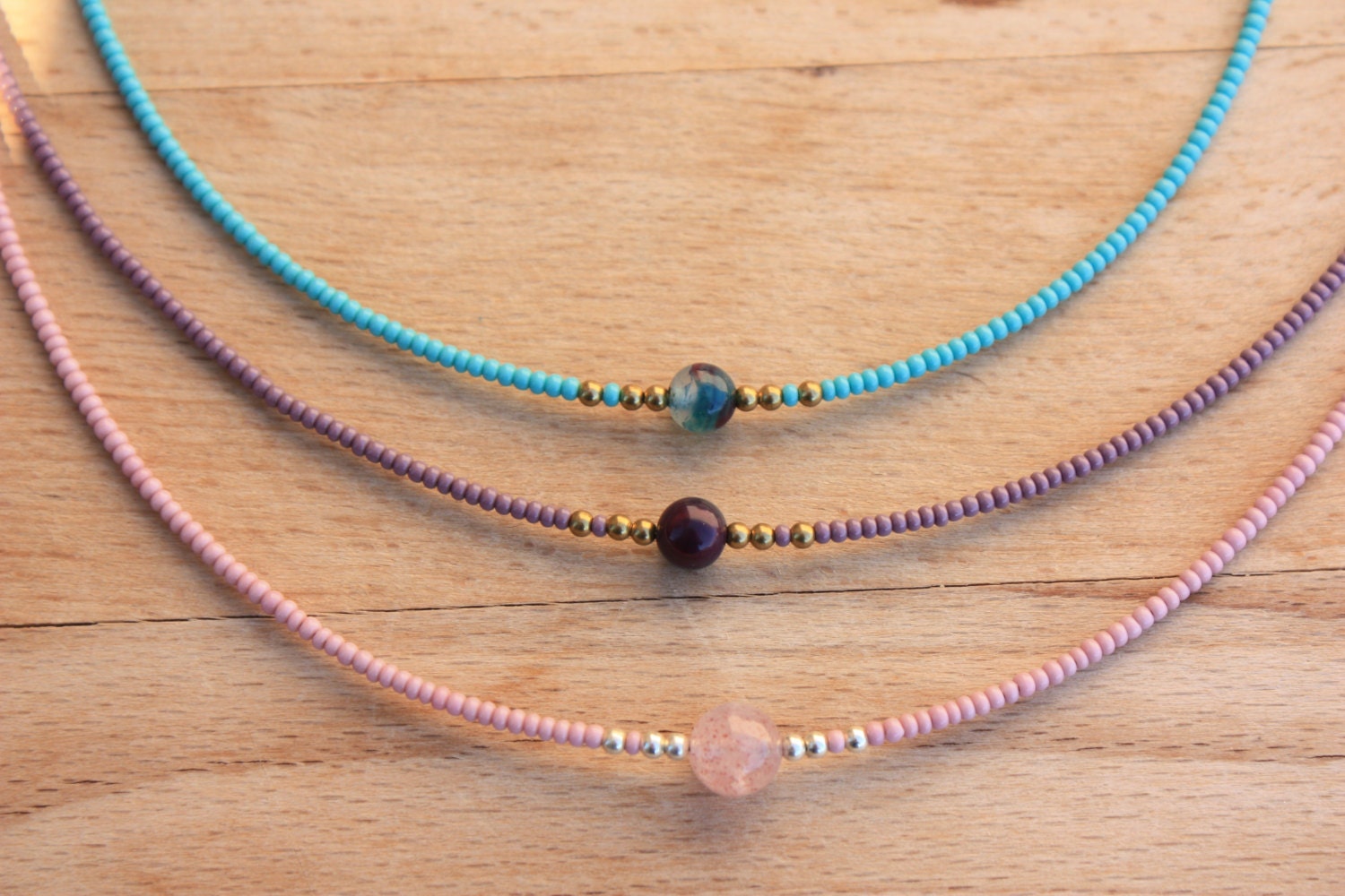 Tiny Beads Choker Necklace Seed bead&Agate Simple Jewelry