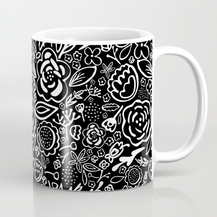 Flowers Black and White Gift Ideas Coffee Mugs White