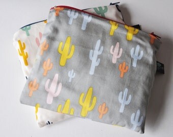 Cactus Pouch, hand sewn cactus fabric, jewellery purse, cosmetic purse, coin purse, fully lined, stocking filler
