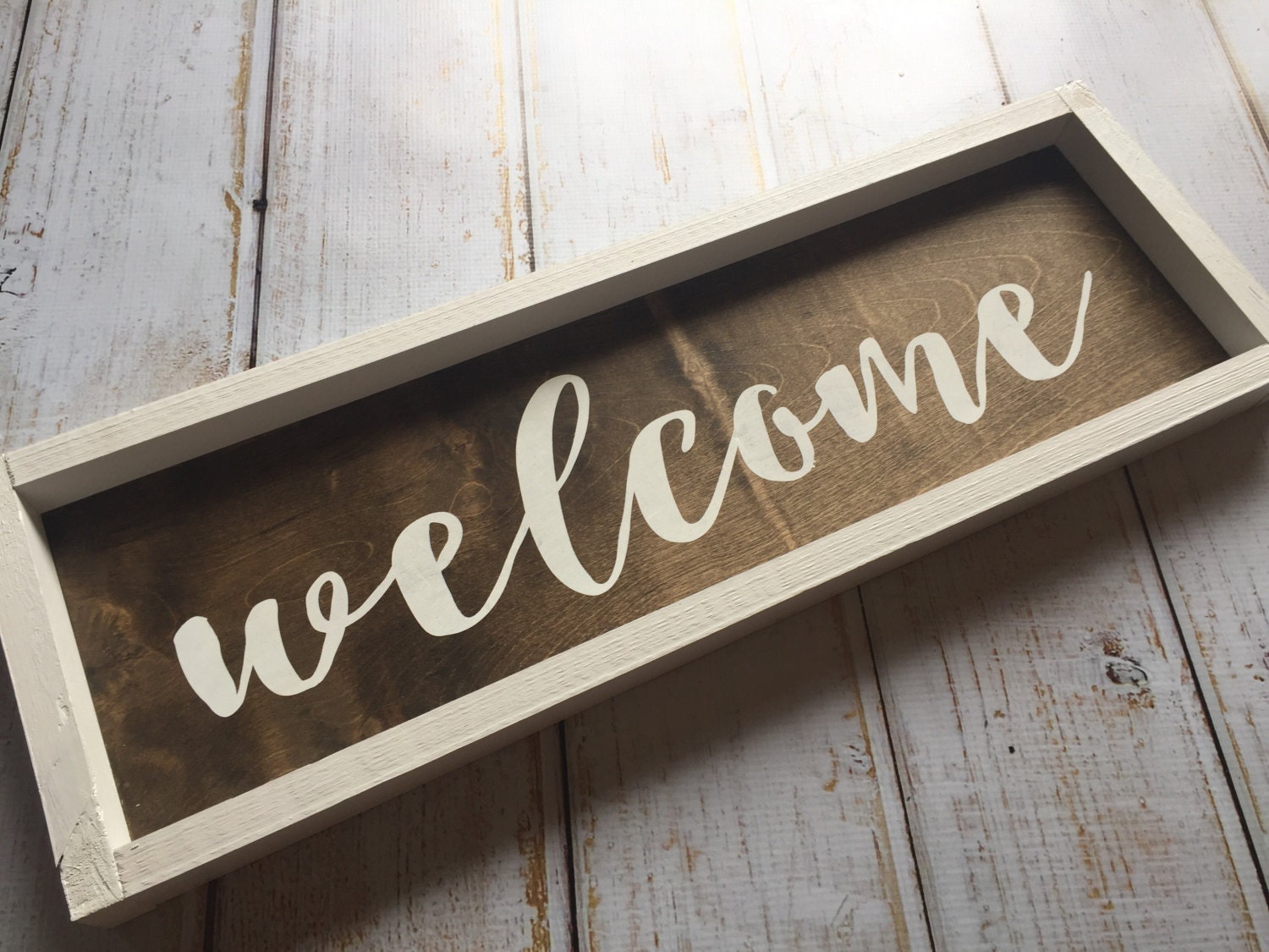 Welcome sign rustic framed farmhouse style hand painted