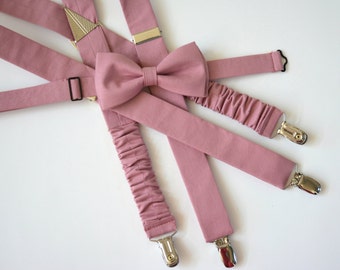 Blush bow tie and suspenders set, boys suspenders, boys bow ties,bow tie and suspenders set