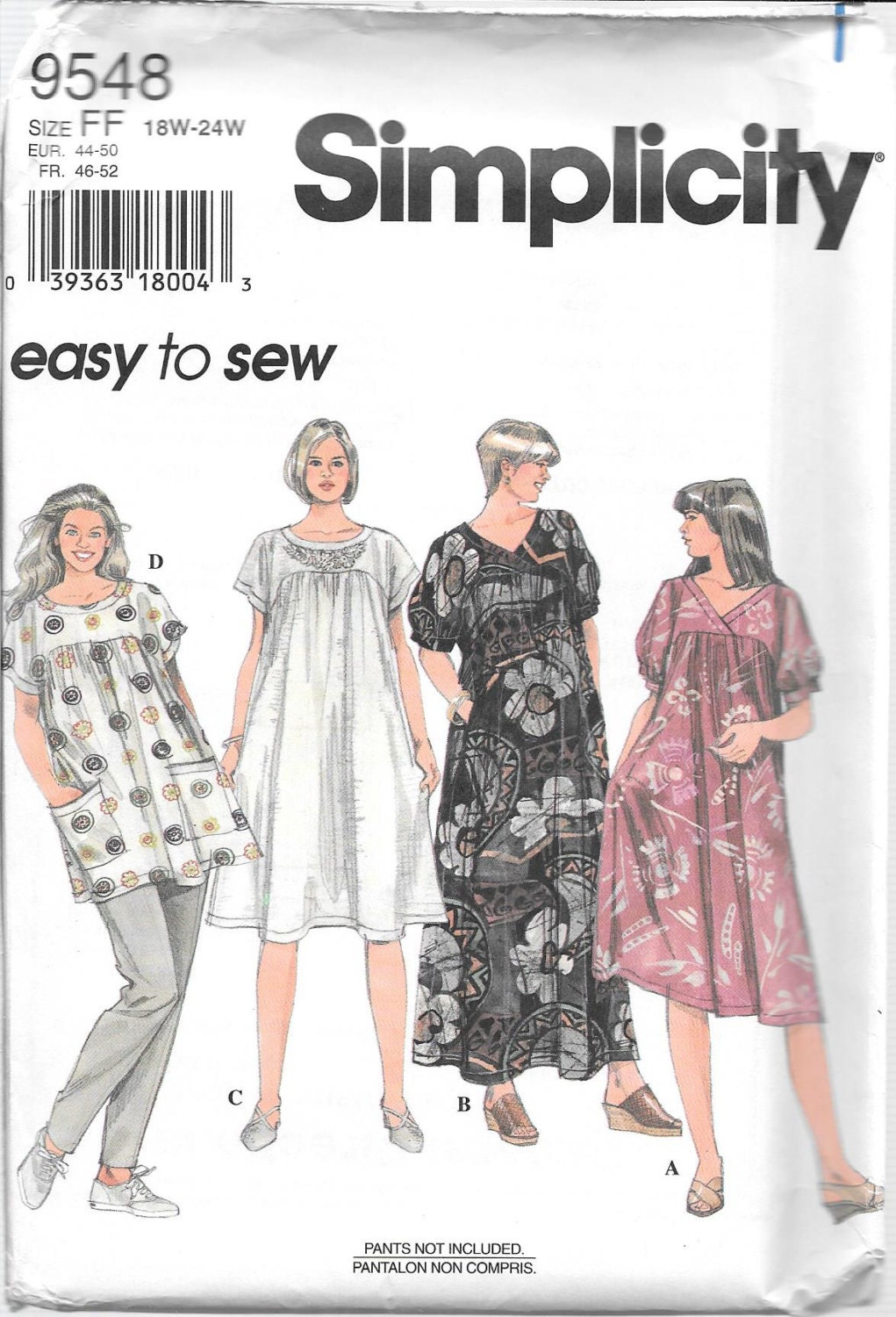 Simplicity Easy to Sew Pattern 9548 PULLOVER DRESS & TUNIC