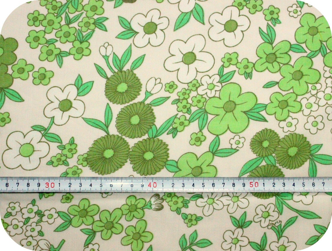 Floral retro vintage fabric green and white