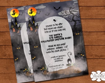 halloween invitation, halloween invite, tombstone digital invite, halloween party, halloween party invite - Digital File - DIY PRINTABLE
