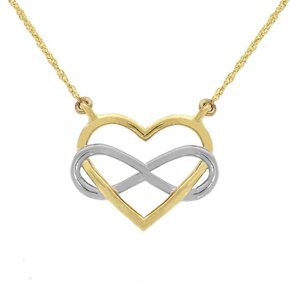 14k solid gold two tone heart with infinity necklace infinity