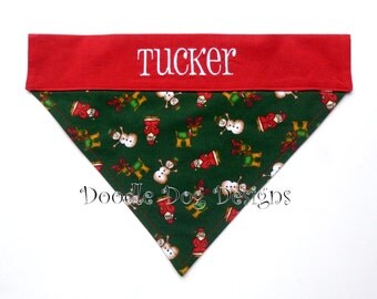 Personalized Dog Bandana, Holiday Dog Bandana, Christmas Dog Bandana, Snowman Dog Bandana, Santa Bandana, Dog Bandanna, "Snowmen and Santas"