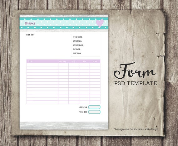 template etsy invoice Blank Unbranded Invoice Template Form and Branded PSD