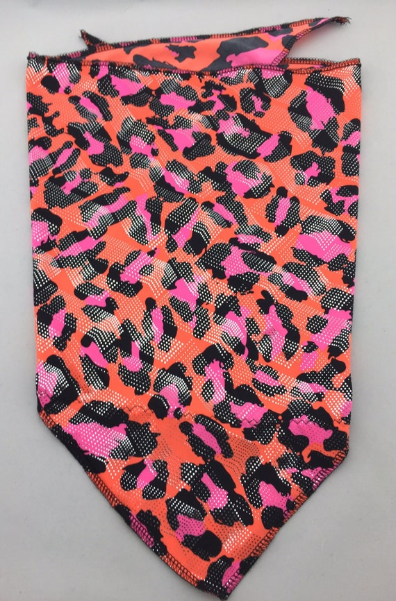 Leopard Love: Spandex Bandana Orange with Black and Pink Leopard Print plus Silver Shimmer detail w/ Hidden Stash Pocket
