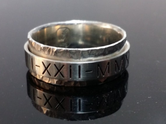 Spinner ring. Sterling silver ring with 1 custom engraved spinners. Completely customized, personalized, and unique.