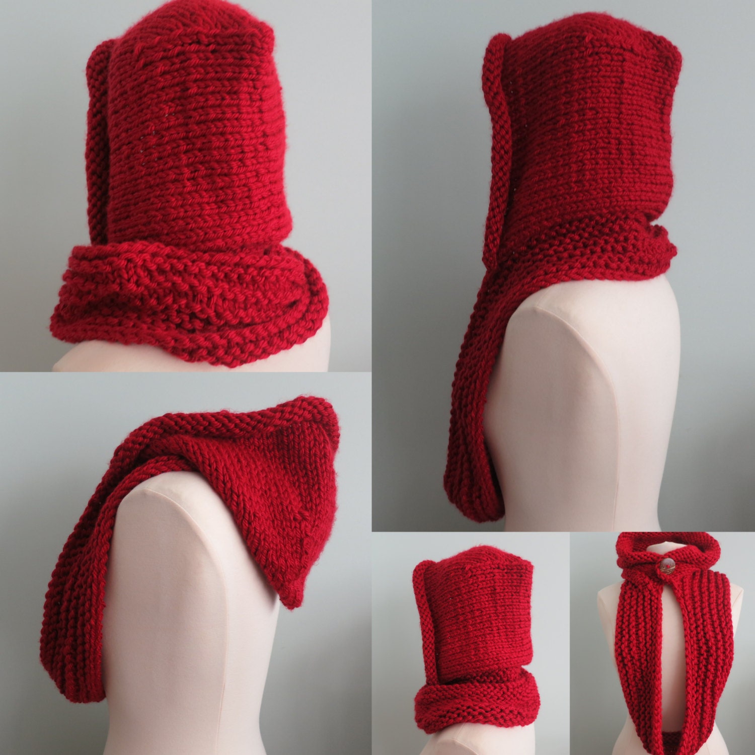 Hoodie Cowl, Knitted Hat, Winter Hat, Knitting Pattern in Super Bulky Yarn fr...