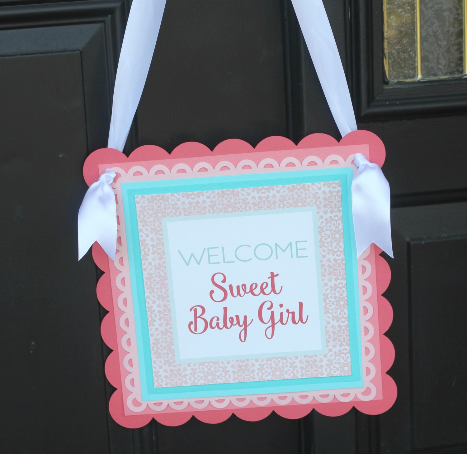 Baby Shower Door Hanger Sign. Sweet Baby Girl.