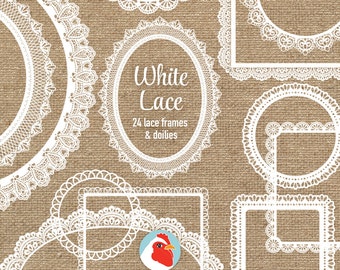Lace Clip Art - 24 white lace frames doilies - doily wedding shabby chic labels clipart photography overlay printable Instant Download 5013