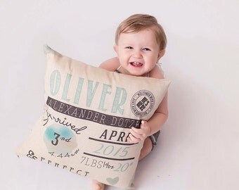 Personalized Birth Stats Pillow; Birth Announcement Pillow, pillow cover, present, baby gift, nursery pillow, newborn, throw, cushion cover
