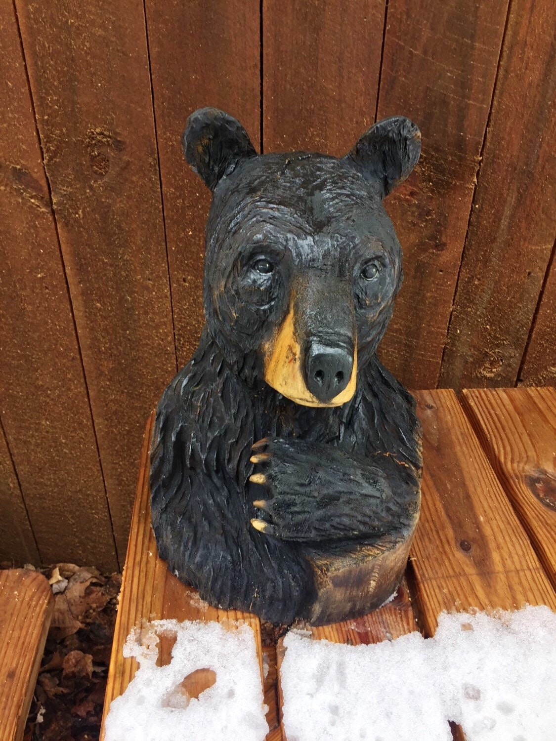 large wooden bear sculpture