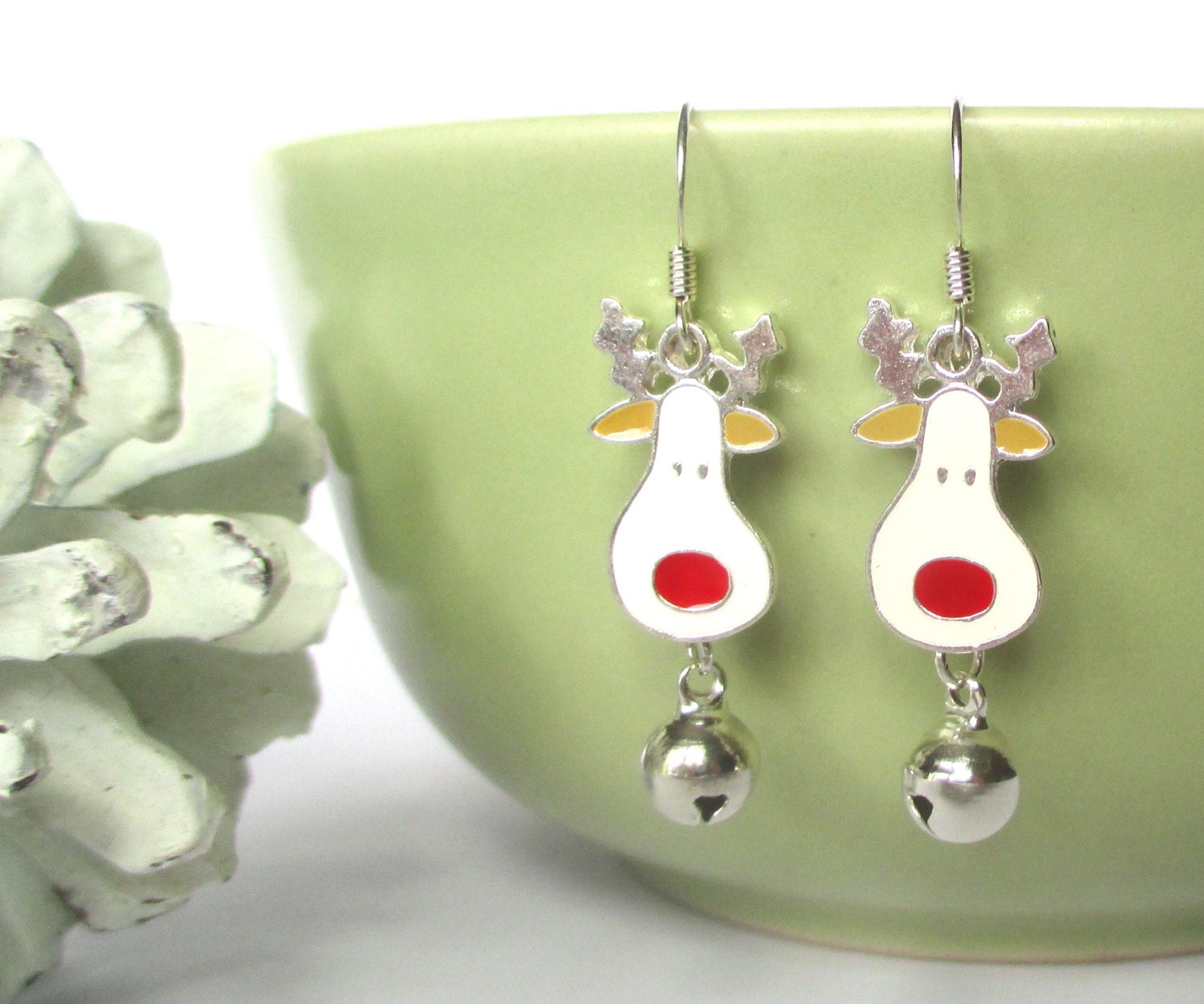 Reindeer earrings christmas earrings jingle bells red