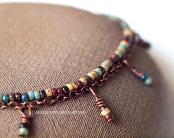 Bohemian Anklet | Boho Anklet | Rustic Anklet | Boho Picasso Anklet with Dangles